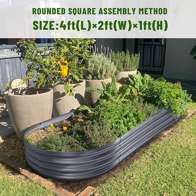 Land Guard 6ft Metal Raised Garden Bed 2 Pcs Galvanized Planter Raised Beds for Vegetables (Modern Grey)