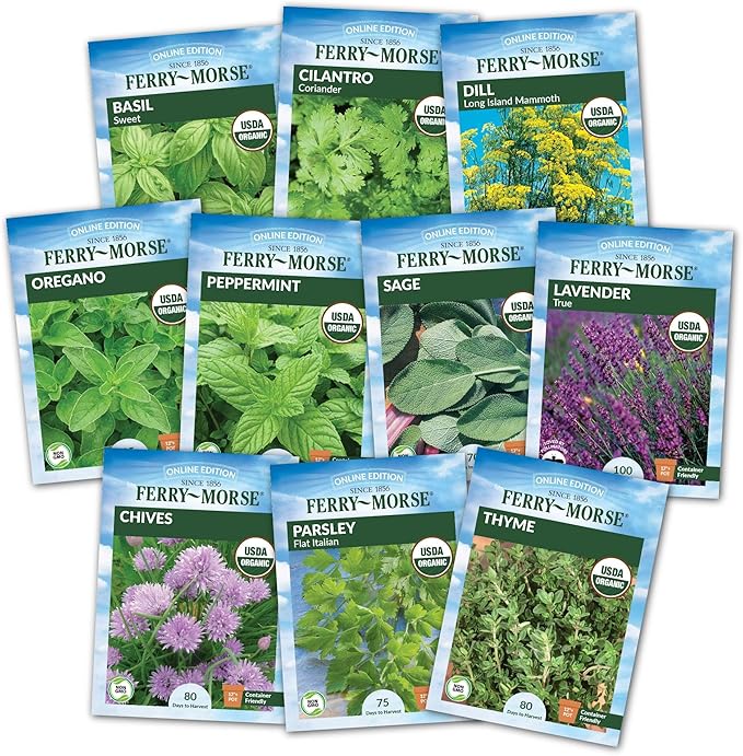 Ferry-Morse Herb Seed Kit - Organic High Germination Rate GMO Free - 10 Pack