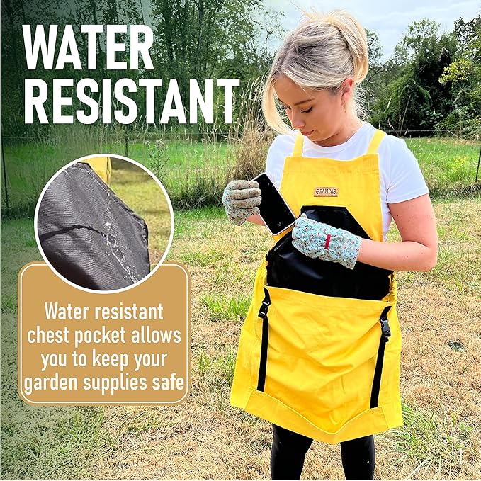 Grampa's Garden Apron - Cross Back Gardening Apron With Pockets For Women &amp Men | Harvest Apron with Large Kangaroo Pouch
