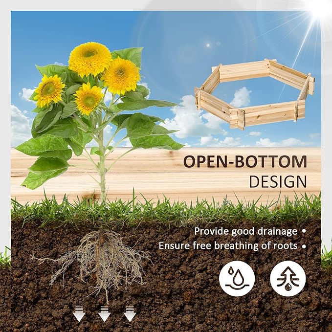 Outsunny Wooden Raised Garden Bed Hexagon Screwless Outdoor Planter Box Plants Vegetables Flowers Herbs 39 x 36 x 6 Natural Wood