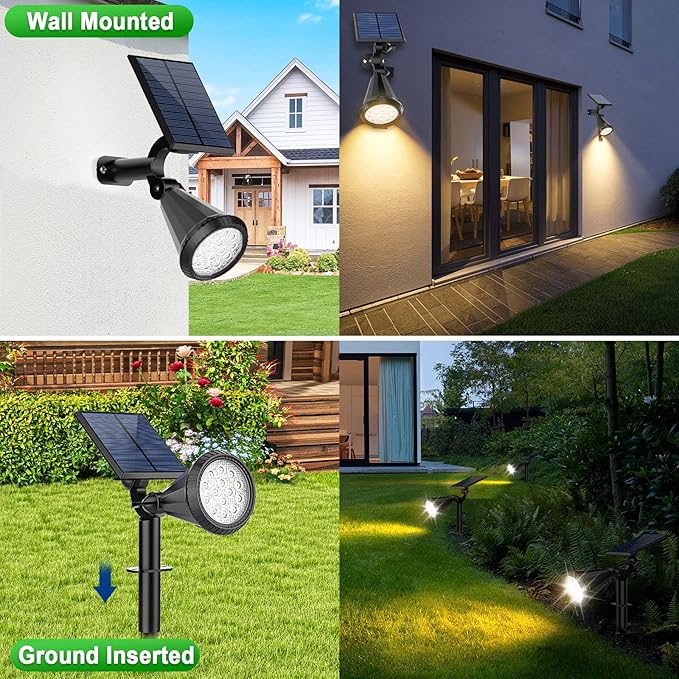 Solar Spot Lights Outdoor Waterproof 180° Adjustable Solar Powered Landscape Lights for Yard 4 Lighting Modes Solar Spotlights for Pathway Garden Outside Wall Pool Porch (6 Pack Warm White)