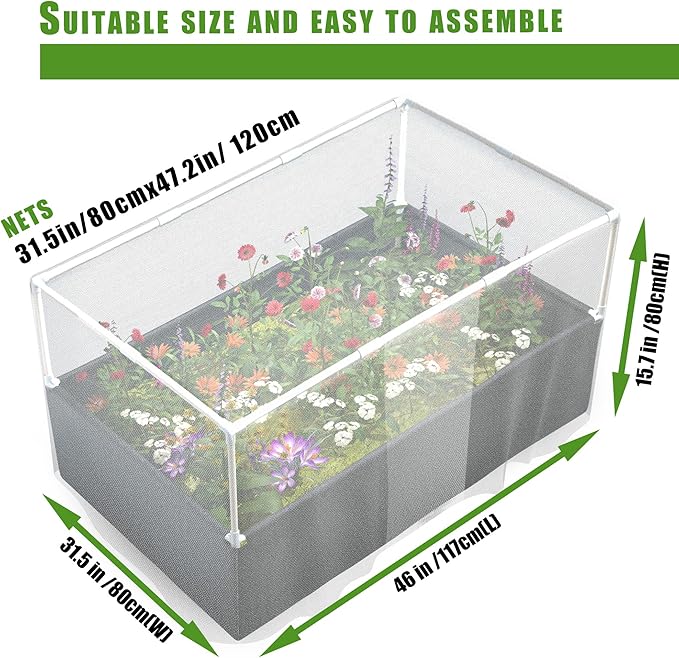 UNIFAMILY Fabric Raised Garden Bed Kit Breathable Raised Garden Bed with Cover Garden Beds Outdoor with Plant Protection Mesh Netting for Vegetable Flower Herbs and Strawberry