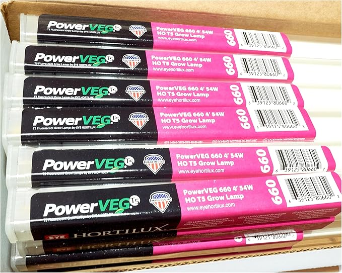Eye Lighting International PowerVEG 660 4 ft 54W HO T5 Fluorescent Grow Lights - Red Spectrum for Flowering and Fruiting Enhancement F54T5/HO/660 nm/PV/HTL (Pack of 24)