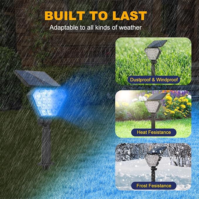 T-SUN Solar Lights Outdoor Waterproof IP65 6Pack LED Solar Spot Lights Color Changing IP65 Waterproof Smart Auto On/Off for Outside Landscape Garden Yard Lawn Pathway Patio Driveway