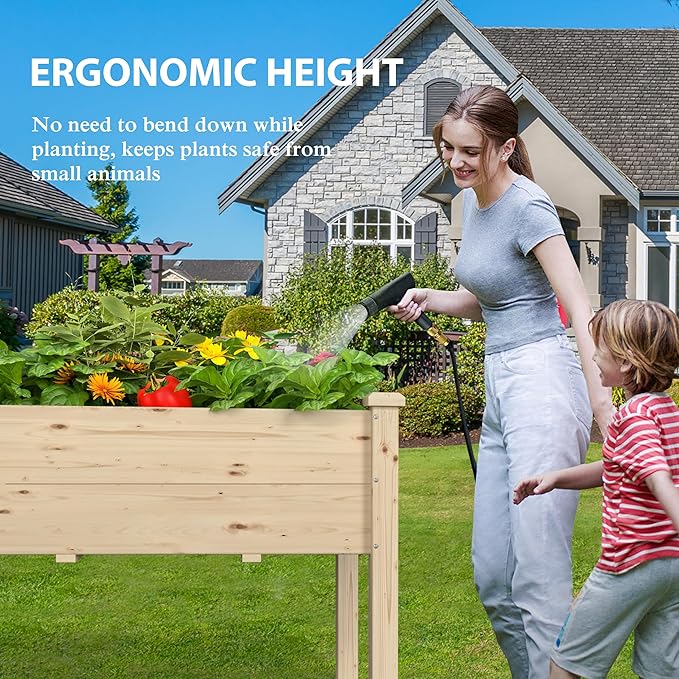 MUPATER 6x1.8ft Raised Garden Bed with Legs Planter Box with Drainage Holes Wood Raised Bed Garden for Plants Vegetables Flowers Herbs 309 lbs Capacity 6.8 Cubic Feet Big Space Natural Wood