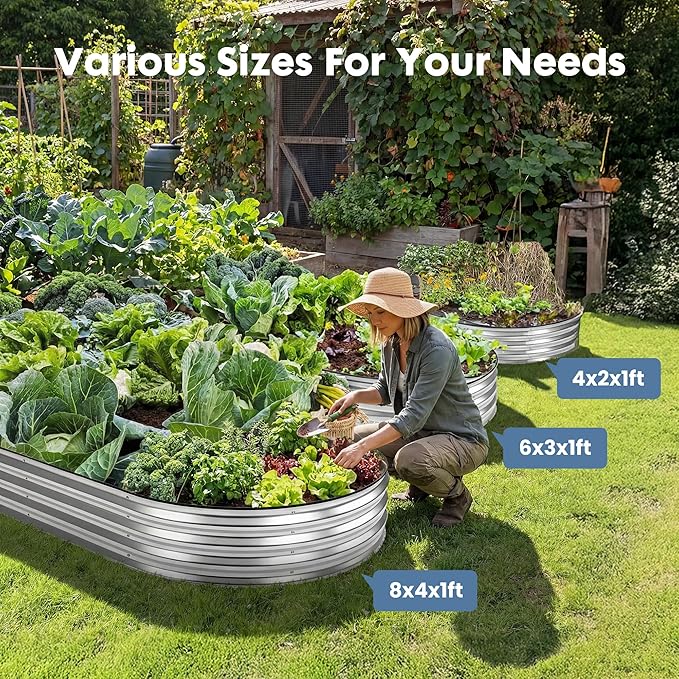 DUMOS 4x2x1ft Galvanized Raised Garden Bed Outdoor Planter Box with Open Bottom Design Metal Large Garden Bed for Vegetables Herbs &amp Flowers Rustproof for Backyard &amp Patio Silver