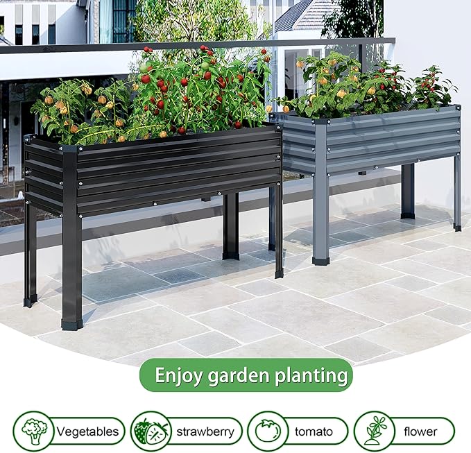 Galvanized Raised Garden Bed with Legs48×18×30in Elevated Planter Box for BackyardGarden Patio Balcony 300lb CapacityPlanters for Outdoor PlantsBlack