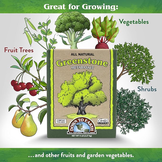 Down To Earth All Natural Fertilizers Organic Greenstone Metabasalt - Soil Amendment with Trace Minerals Iron Calcium Magnesium 5 lb