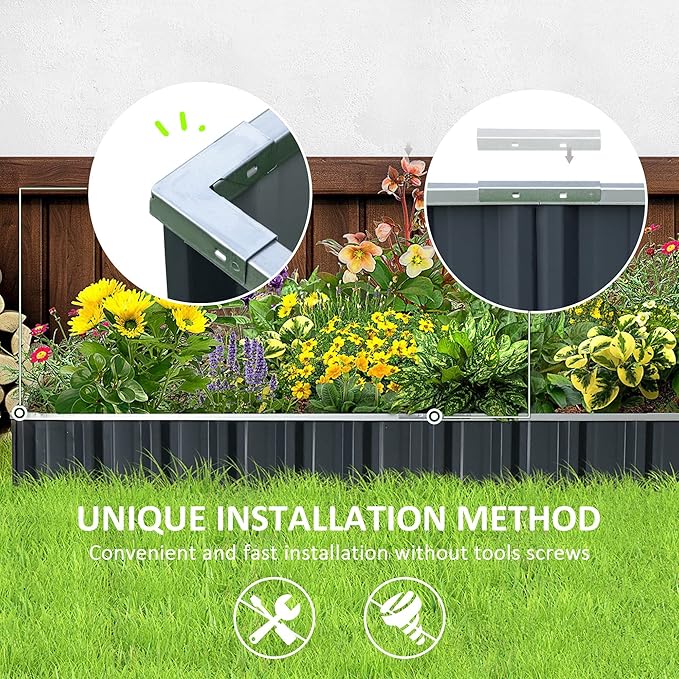 8.5' x 3' x 1' Raised Garden Bed Galvanized Metal Planter Box for Vegetables Flowers Herbs Dark Gray