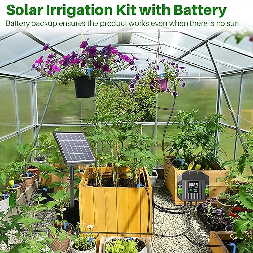 Biling 3W Solar Drip Irrigation System Digital Programmable Smart Watering Kit with 2200mAh Battery for 15 Potted Plants Indoor/Outdoor Use