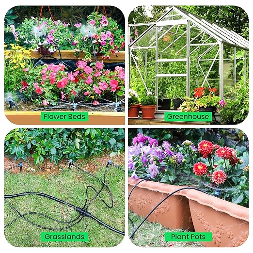 MIXC 247 FT Drip Irrigation SystemQuick Connector Garden Watering System Automatic Sprinkler System Kit for Lawn Raised Bed Greenhouse Plant Watering System with 1/4'' TubingDrip EmittersConnectors