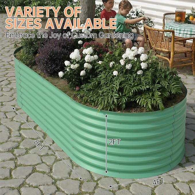 IDEALHOUSE Galvanized Raised Garden Bed Outdoor 24” Tall Metal Planter Box Large Garden Beds for Vegetables Flowers Herbs Rust-Resistant Steel Planter with Anti-Cut Edges Easy Assembly Beige