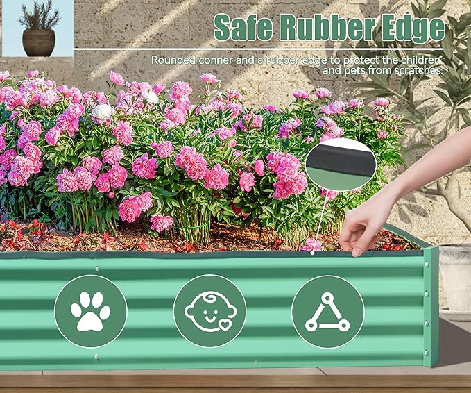 6x3x1ft Galvanized Raised Garden Bed Outdoor Planter GBoxes Large Metal Planter Box for Gardening Vegetables Fruits Flowers Green