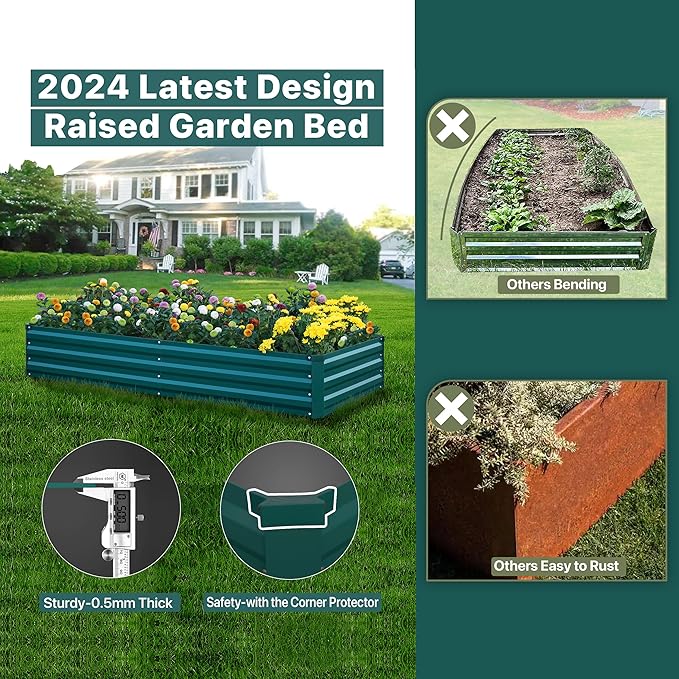 Raised Garden Bed Green 8x4x1FT Garden box Outdoor for Gardening Vegetables Flower Garden Raised Planter Box Large Metal Raised Bed