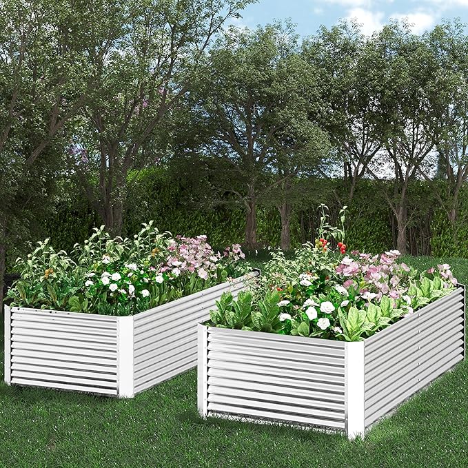 FRIZIONE 2pcs Tall 8x3ft Galvanized Raised Garden Bed OutdoorAbove Ground Garden Bed for VegetableMetal Raised Beds for FlowerSteel Raised Beds for Gardening