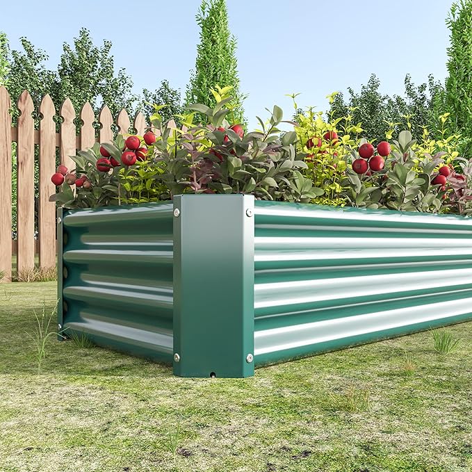 Metal Raised Garden Bed Rectangle Raised Planter 4×2×1ft for Flowers Plants Vegetables Herb Veezyo Green