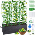 50x65x18 Inch Cucumber Trellis for Raised Bed - with 46 Gallon Grow Bags Garden Trellis for Climbing Plants Outdoor with Climbing Net and Plant Support for Cucumber Tomato Vegetable Grape Vine