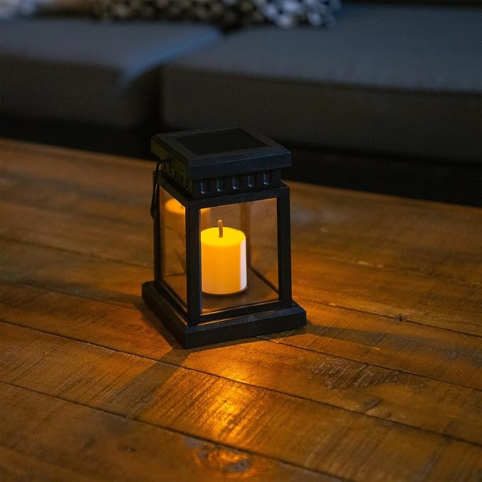Alpine Corporation 19 Tall Outdoor Solar Powered Hanging or Stake Lanterns Black (Set of 6)