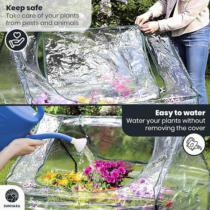 Sunvara Galvanized Raised Garden Bed with Cover 4x3x1ft Large with Gloves
