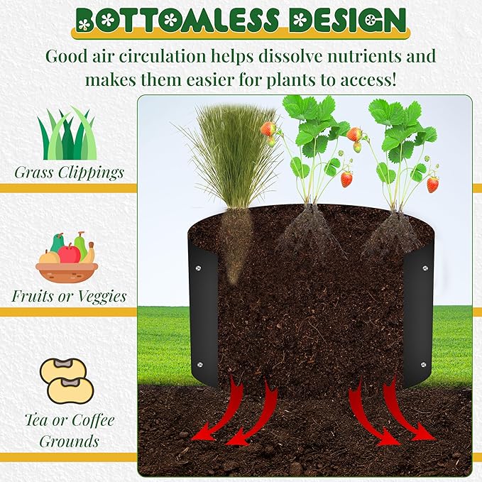 FEBTECH Bottomless Planters for Outdoor Plants - 38 Dia x 12 H Portable 2mm Carbon Steel Raised Garden Bed Ring - Large Outdoor Planter Ring for Planting &amp Watering Vegetables Flowers or Herbs
