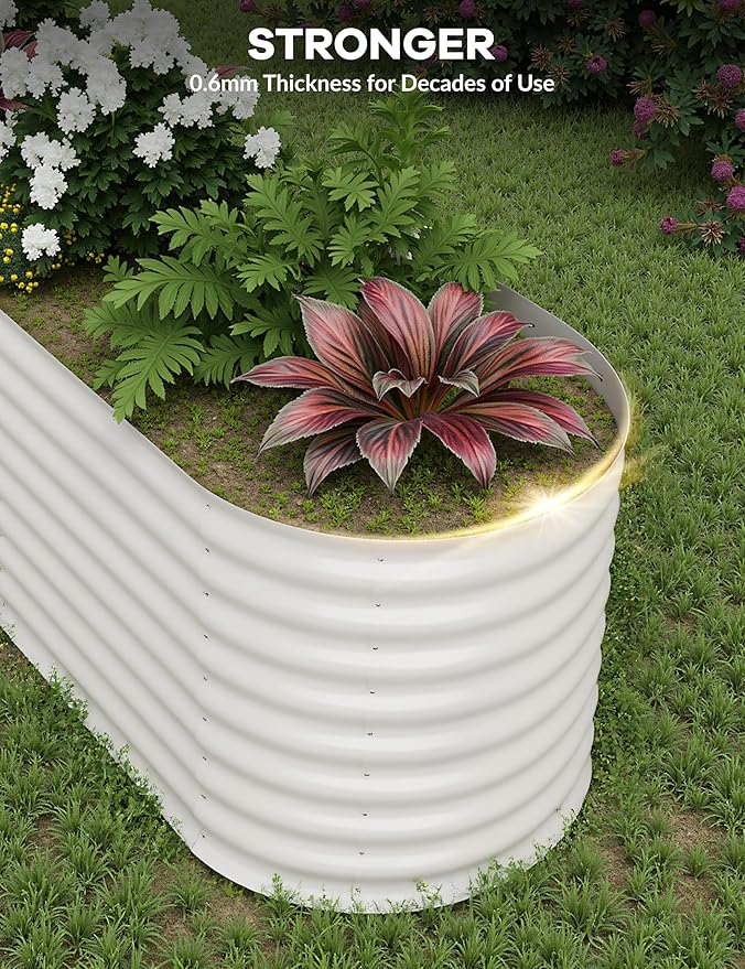 TrailBlaze 2-Pack Galvanized Steel Raised Garden Beds – Outdoor Oval Planter Boxes Rust-Resistant Durable Easy Assembly for Vegetables &amp Flowers Mixed Sizes Beige 240 * 60 * 60cm