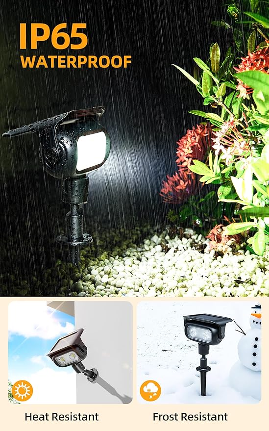 ROSHWEY Solar Landscape Spot Lights Spotlights Outdoor Waterproof with 2 Brightness Mode Landscape Lighting Solar Lights for Garden Yard Pathway (Cool White 10 Pack)