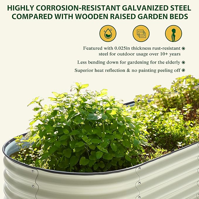 VEIKOU Raised Garden Bed 17 H 8ft X 2ft Metal Galvanized Raised Garden Bed for Plants Modular Raised Planter Box for Herbs Flowers 9 in 1 Raised Garden Bed Kit Beige