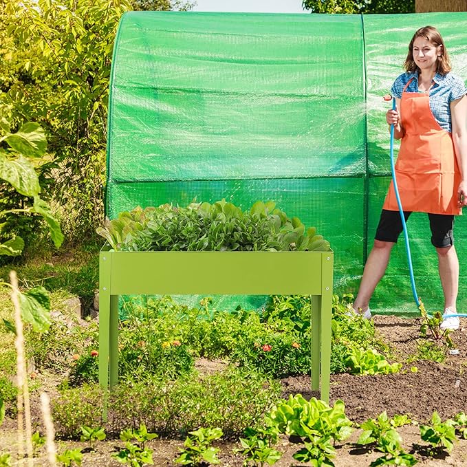 S AFSTAR Raised Garden Bed Galvanized Elevated Planter with Legs &amp Drainage Holes Freestanding Garden Bed for Indoor Outdoor Fruit Green Elevated Planter Box for Vegetable Flower Herb Fruit Gr