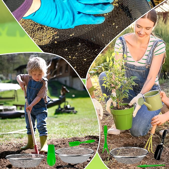 14 Pcs Screen Mesh Combination Stainless Steel Screen Mesh Planting Tools Including Hole Puncher Planting Spoon Seedling Lifting Device Shovel Bucket for Garden