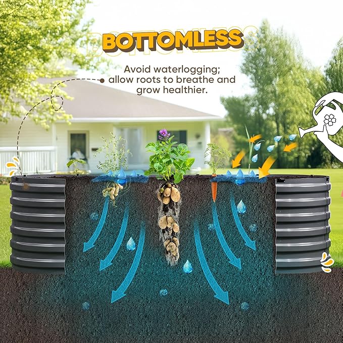 KING BIRD Raised Garden Bed Kit 2025 Upgraded Quick-Setup Galvanized Planter Garden Box Outdoor for Gardening Vegetables Flowers 94x36x23 in Dark Grey