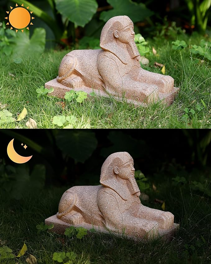 TECHKO Garden Statue Egyptian Sphinx with Included Solar Spotlight