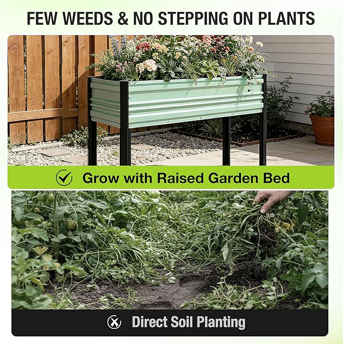 WORKPRO 48x24x32in Outdoor Galvanized Raised Garden Bed with Legs 600LB Elevated Planter Box for Vegetable Flowers Herbs Light Green