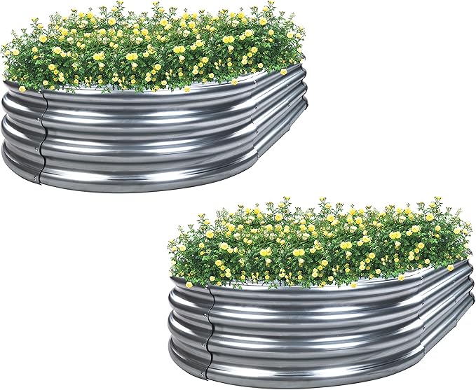 Elevon 2PCs Galvanized Raised Garden Bed Kit Galvanized Planter Raised Garden Boxes 4x2x1ft