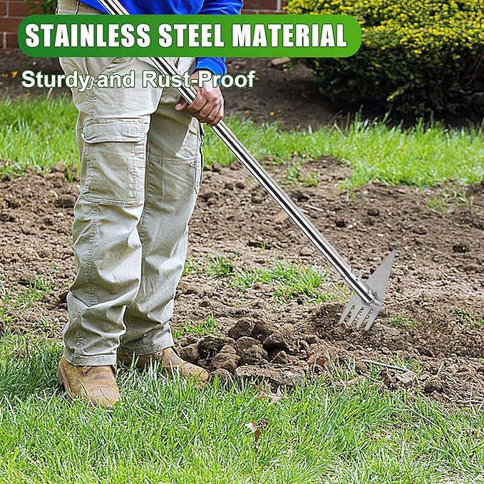 Dual Headed Hoe Garden Tool Adjustable Long Handle Weed Puller Stainless Steel Hoe Cultivator and Weed Rake Gardening Tool for Gardening Planting Weeding Digging Loosening Soil