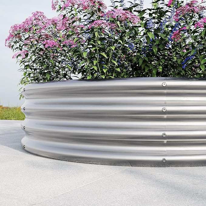 2PCS 47.24 * 11.4 Tall Round Raised Garedn BedMetal Raised Beds for Vegetables Outdoor GRaised Planter Box Backyard Patio Planter Raised Beds for Flowers Herbs Fruits Silver