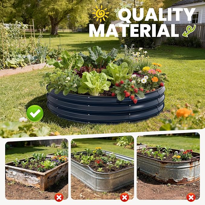 Galvanized Raised Garden Bed 4×4×1 FT Round Metal Raised Garden Bed Outdoor Planter Box with Open Bottom Rust-Resistant Steel Garden Bed for Vegetables Herbs Flowers Easy Assembly