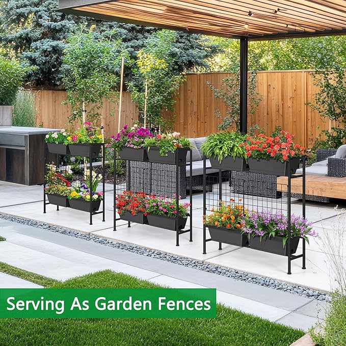 Raised Garden Beds with Legs Elevated Garden Planter Boxes with Trellis Raised Flower Boxes Patio Balcony Herb Garden Planter Beds Outdoor for Flowers Vegetables Gray