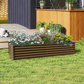 Domi 8x4x1.5ft Metal Raised Garden Beds Outdoor Thickened Galvanized Steel Deep Root Planter Box with Stabilizing Bars &amp Rubber Edging for Vegetables Flowers Herbs - Brown