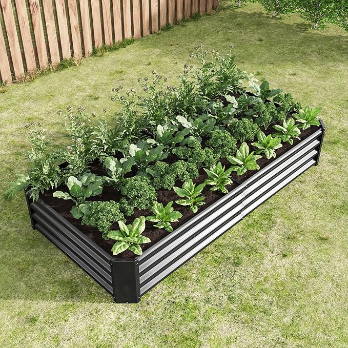 Angel Sar Galvanized Raised Garden Bed 6 x 3 x 1FT Metal Planter Boxes Outdoor with 2 Supporting Bars &amp Open Bottom Raised Garden Beds Outdoor Planter Box for Vegetables Flowers Hurbs Black