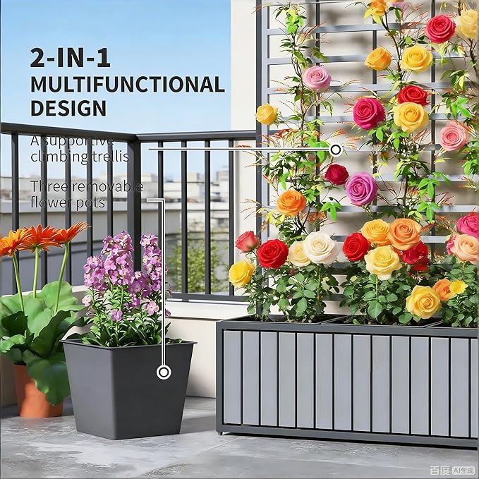 Wooden Raised Garden Bed with Trellis