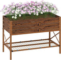 Outsunny Raised Garden Bed with Galvanized Steel Frame Storage Shelf and Bed Liner Elevated Planter Box with Legs for Vegetables Flowers Herbs Dark Brown