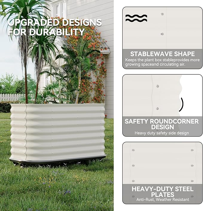 59x24x28 in Galvanized Raised Garden Bed with Wheels &amp Water Reservoir – Durable Outdoor Planter Box Elevated Raised Beds for Gardening Portable Garden Box for Indoor/Outdoor PlantsWhite