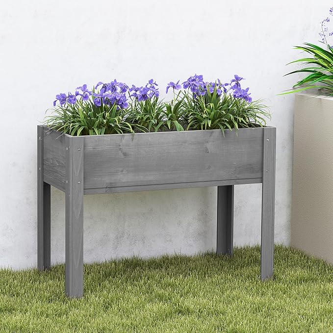 Raised Garden Bed with Legs 40x20x31 Outdoor Wood Elevated Planter Box Grey Cedar Thick Legs w/Liner