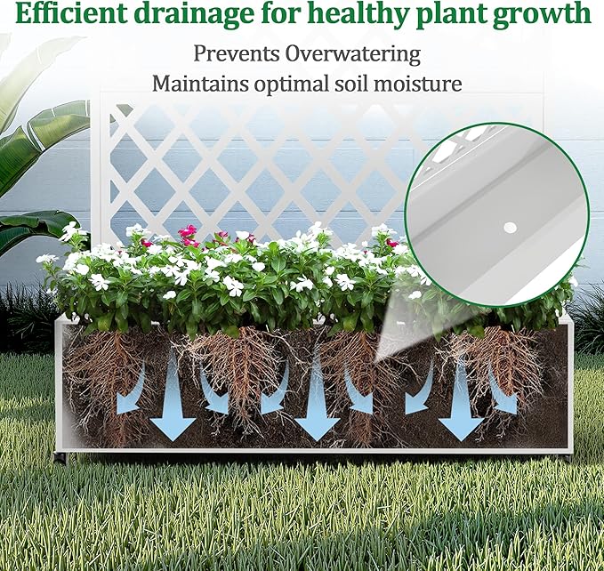 Metal Raised Garden Bed with Trellis and Wheels 2 in 1 Trellis with Planter Box &amp Privacy Screen for Climbing Plants Outdoor Standing Flower Beds with Drainage Holes 35.4L x 15.7W x 70.9H W