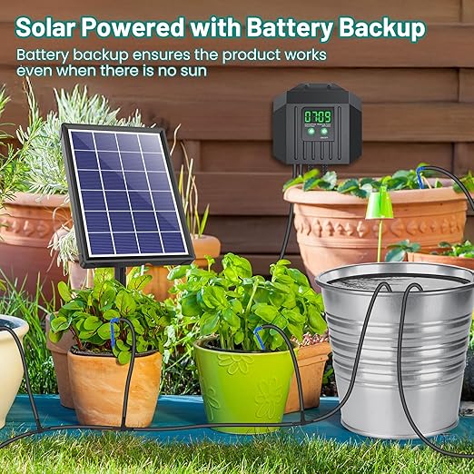 Biling 4W Solar Irrigation System for Garden Digital Programmable Smart Watering with 2200mAh Battery Solar Drip Irrigation System for 15 Potted Plants Outdoor Indoor Garden