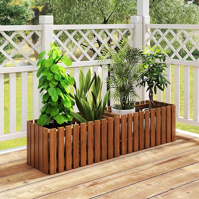 HAPPYGRILL Slat Style Planter Box Wood Raised Garden Bed for Flower Vegetable Rectangular Plant Container for Flowerpot Potted Plant Indoor Outdoor Flower Box for Patio Porch Yard Balcony (2)