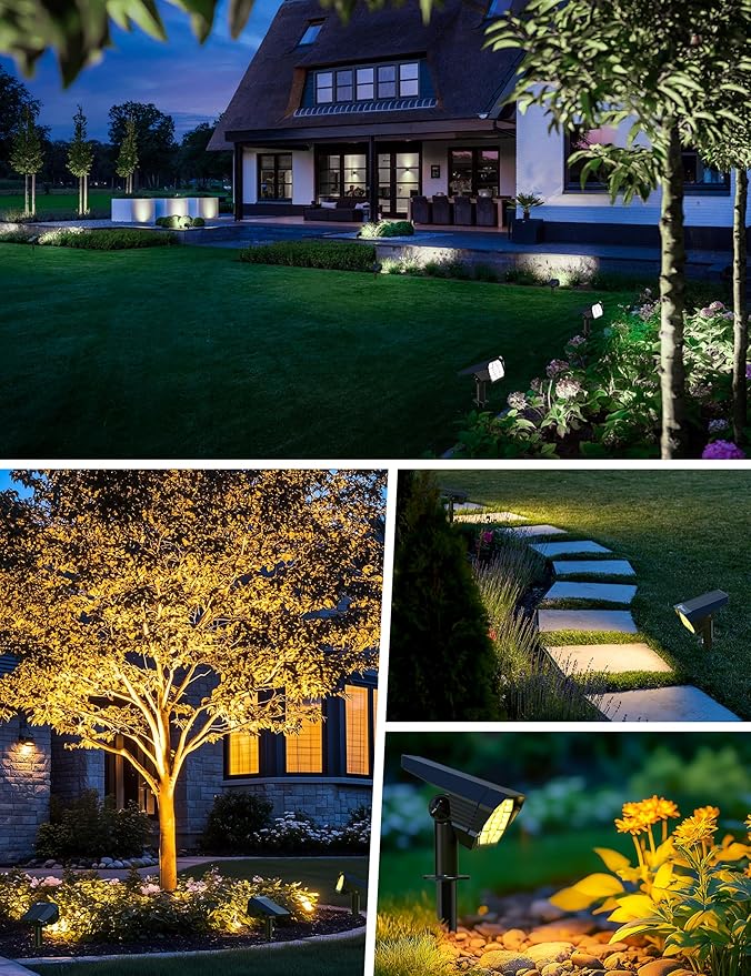 Brightown 6Pack Solar Spot Lights Outdoor [Cool &amp Warm Light 2-in-1] IP67 Solar Lights Outdoor Waterproof with 1800mAh Two Mounting Methods Outdoor Solar Lights for Yard Garden and Pathway