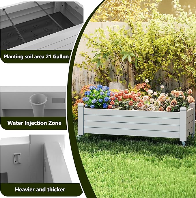 EasyUp Horticulture Garden Planter Box Divisible Resin Planter Box for Backyard Patio Balcony with 4 Legs and 4 Swivel Lockable Wheels(Ashen43.31 * 17.72 * 17.56)