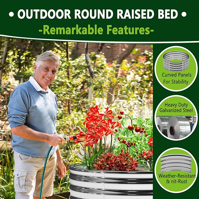 2PCS 4x4x1FT Galvanized Raised Garden Bed KitVegetable Boxes-Round Metal Flower BoxLarge Planter Raised Beds Outdoor Garden for PlantingFruitHerb-Silver