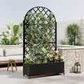 Metal Planter Box with Trellis Privacy Screen Raised Garden Bed with 4 Wheels Privacy Planters for Patio Planter Box with Drainage Holes for Climbing Plants Vegetables (Round)